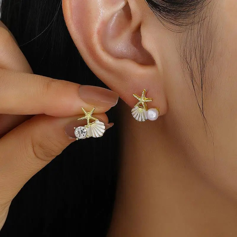 Fashion Summer Beach Pearl Conch Shell Earrings For Women Girls Cute Boho Starfish Earrings New In Seaside Jewelry Gifts