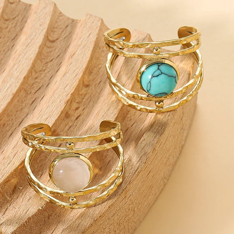 Boho Opal Turquoise Natural Stone Finger Rings Hollow Multi-Layer Jewelry Rings for Women Stainless Steel Ring Women Party Gifts - Charlie Dolly