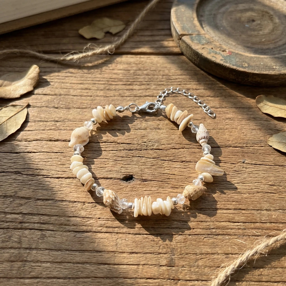 Natural Shell Chip and Conch Boho Bracelet