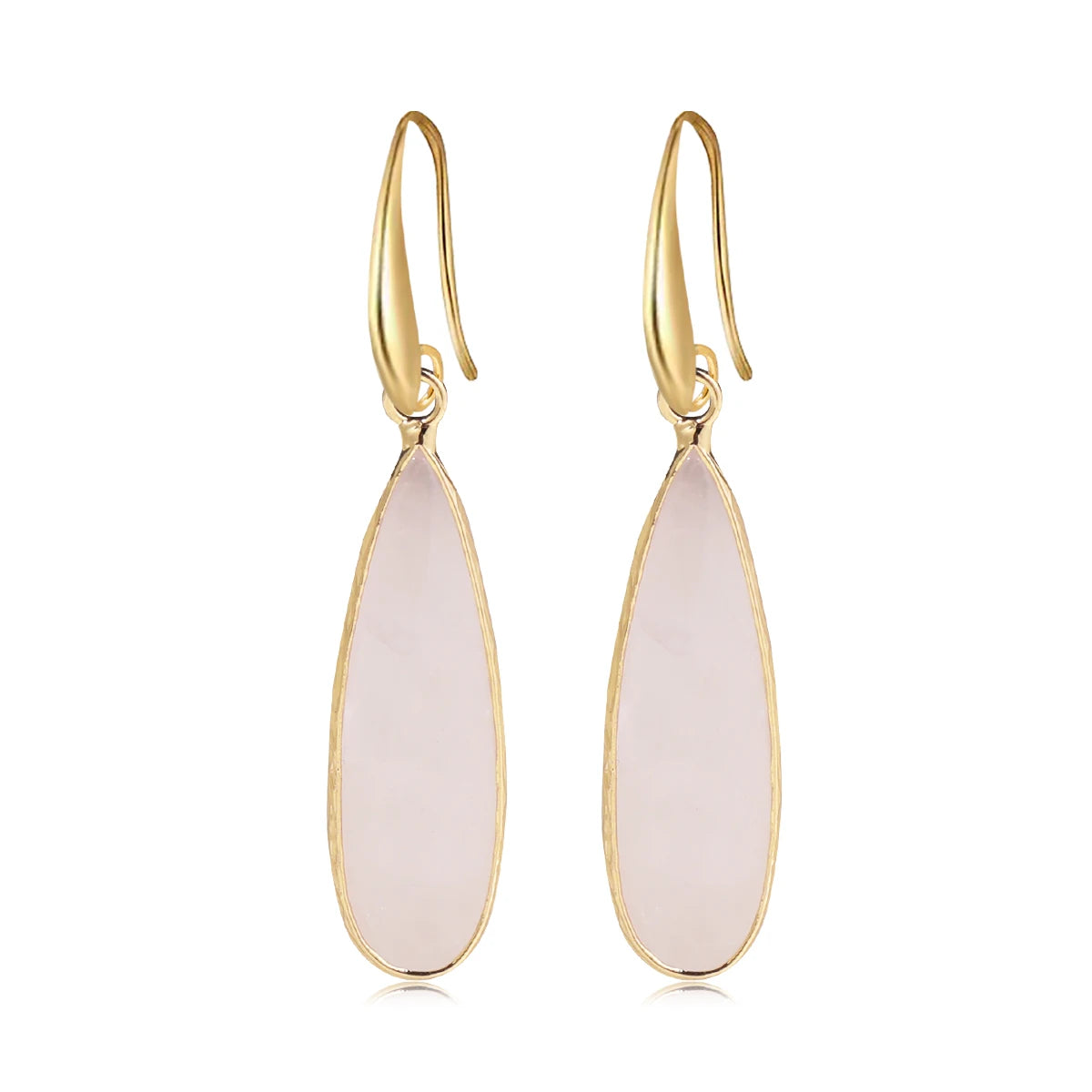 Fashionable Women's Earrings Natural Stone Teardrop Pink Crystal Clear Quartz Healing Energy Stone Simple  Fashionable Jewelry