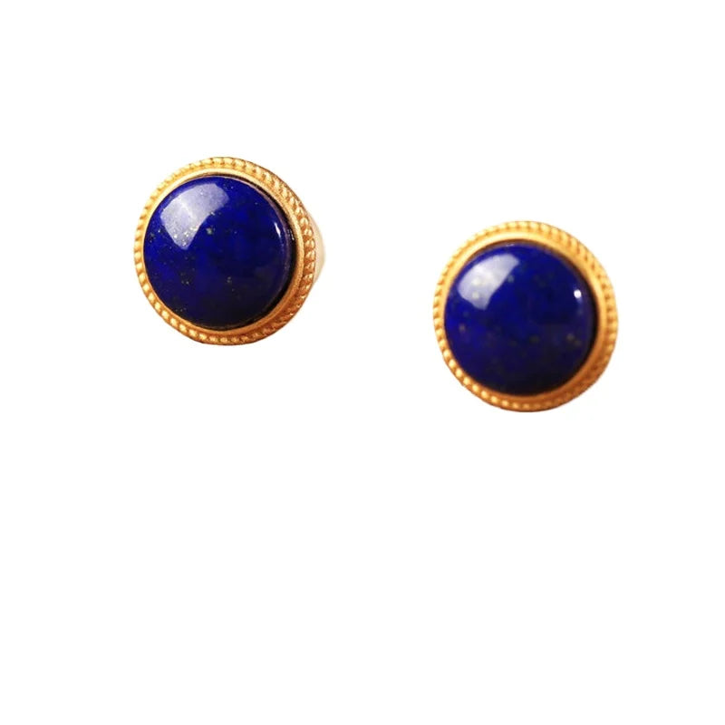 Lapis lazuli classic round bead earrings woman exquisite retro court style deep blue earings stud banquet fine jewelry gifts