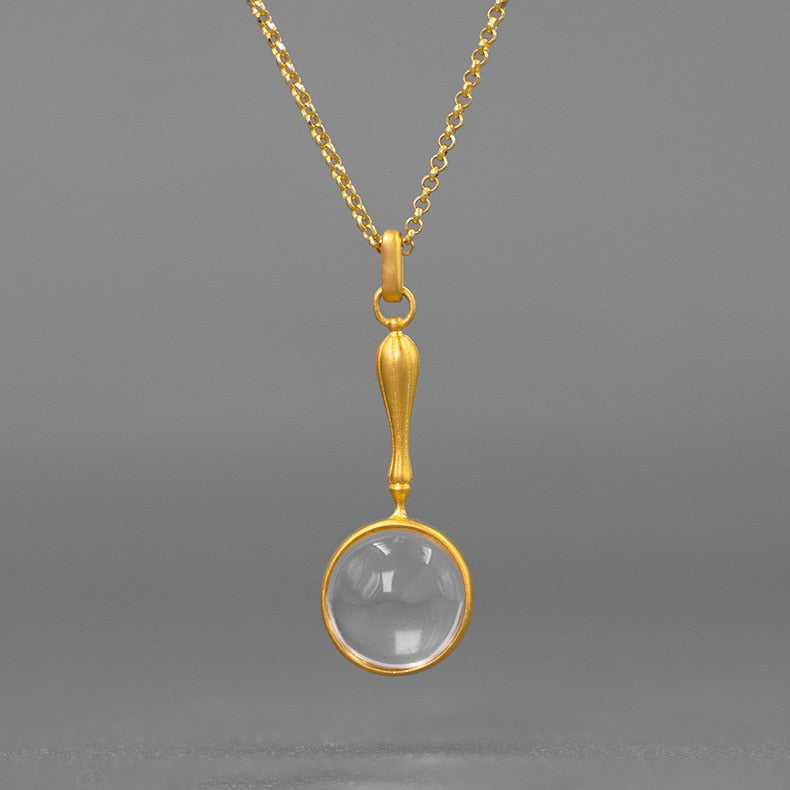 INATURE New Fashion 925 Sterling Silver Jewelry Natural Crystal Magnifying Glass Pendant Necklace For Women - Charlie Dolly