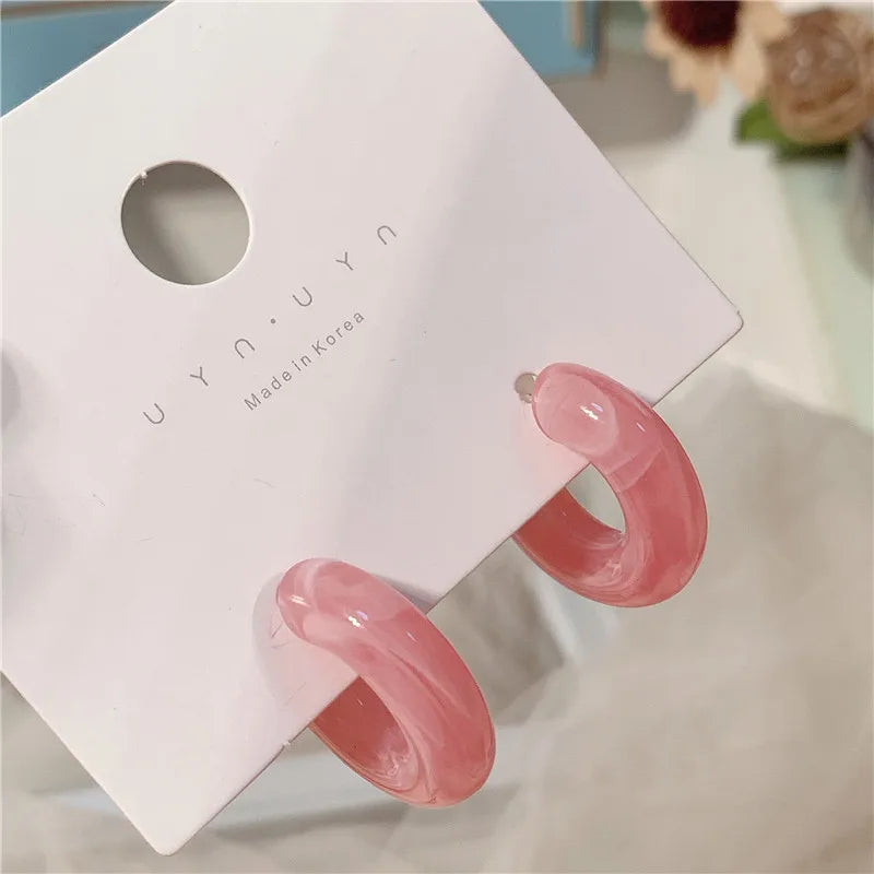 Korean Fashion C-Shape Resin Hoop Earrings for Women New Multicolor Geometric Circle Acrylic Earring Hoops Boho Jewelry Gifts