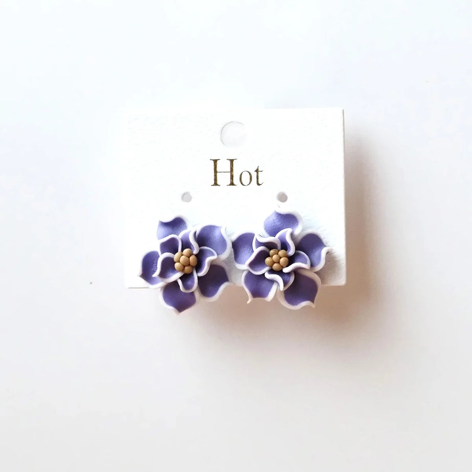 3D Clay Flower Statement Stud Earrings Jewelry