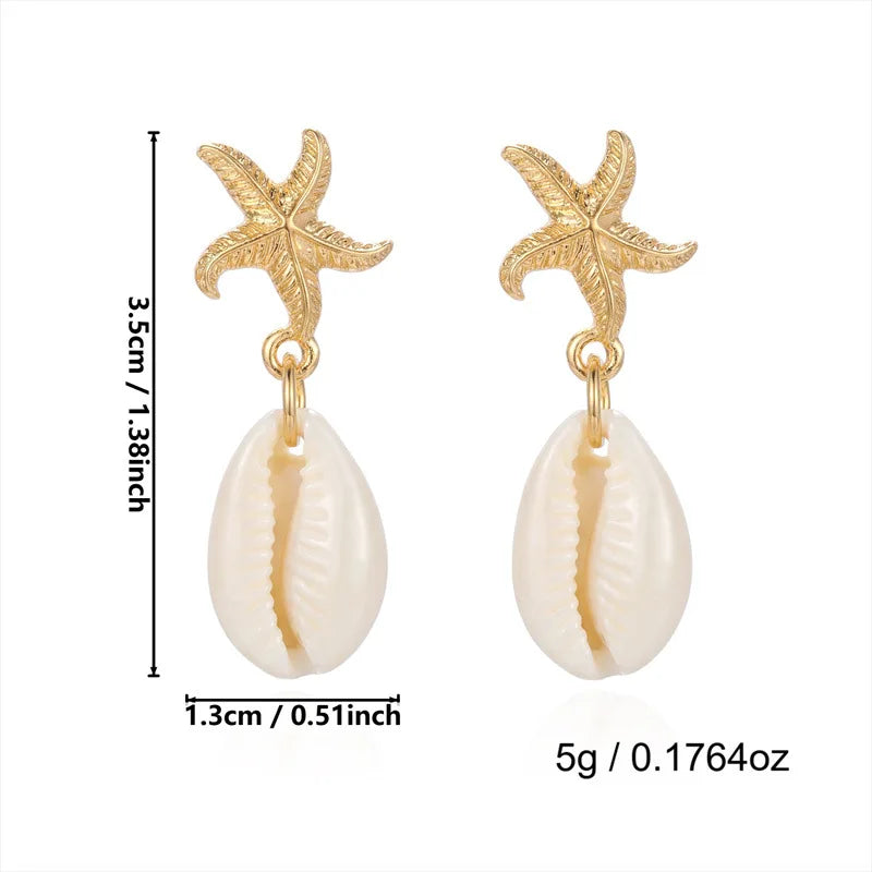 Boho Ocean Style Starfish Shell Pendant Earrings for Women Summer Seaside Conch Scallop Pearl Earring Summer Beach Charm Jewelry