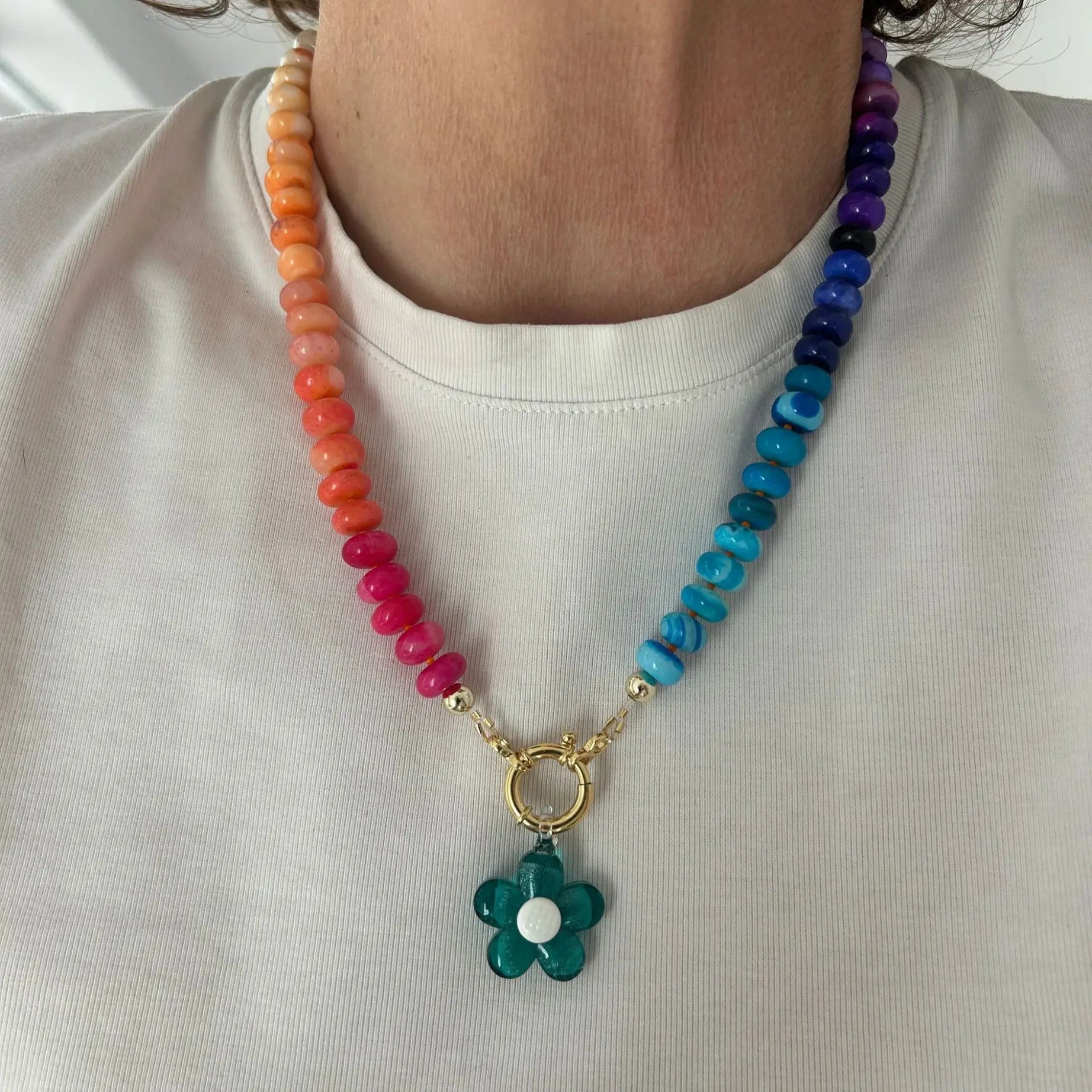 Chunky Rainbow Stone Beach Necklace