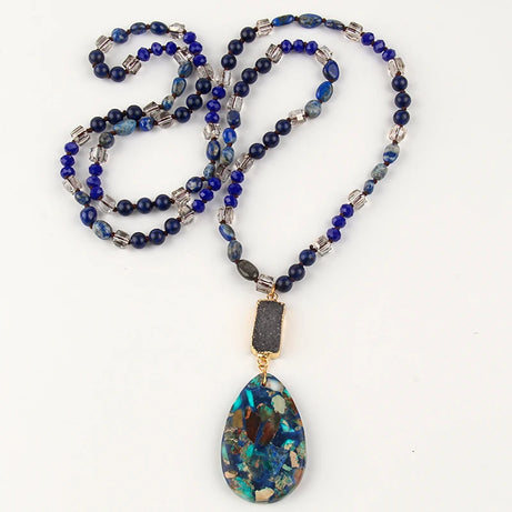 RH Fashion Bohemian Jewelry Natural Random Shape Stones With Druzy Links Semi Precious Pendant Necklaces For Women Boho Gift - Charlie Dolly
