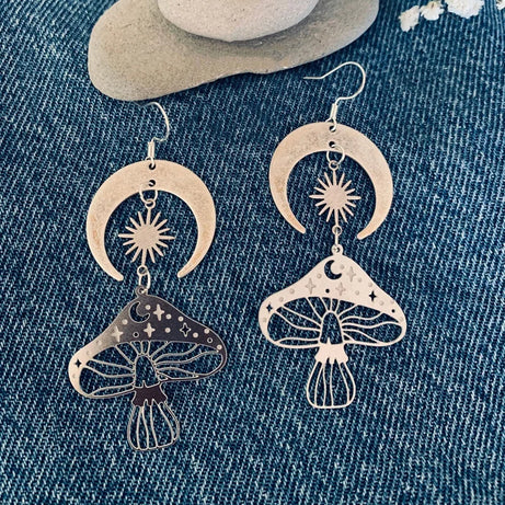 Moon Phase Mushroom Drop Earrings