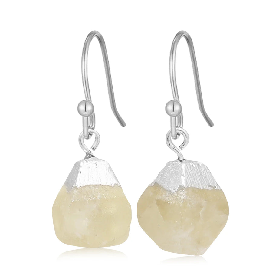 Raw Ore Natural Stone Hook Earrings, Fluorite Amethyst Quartz Healing Crystal Jewelry