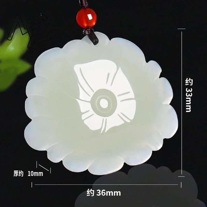 New Hotan Jade Lotus Flower Pendant Charm Jadeite Green Stone Natural Emerald Necklace Gift Women Men Talismans Necklace Jewelry
