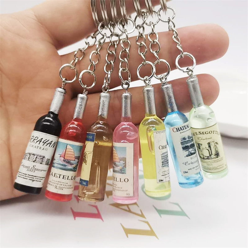 Simulation Resin Beer Wine Bottle Keychain for Women Men Fashion Car Bag Keyring Pendant Accessions Jewelry Gift Wholesale 2023 - Charlie Dolly