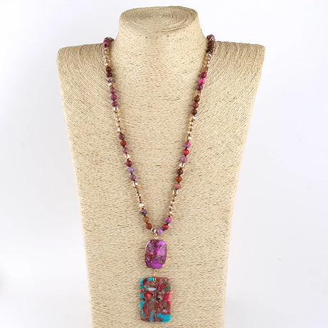 RH Fashion Bohemian Jewelry Natural Stones Crystal Stone Knotted Semi Precious Stone Boho Multi Pendant Necklace Women Gift - Charlie Dolly