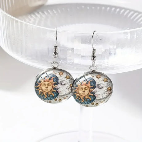 Sun Moon Glass Celestial Dangle Earrings Jewelry
