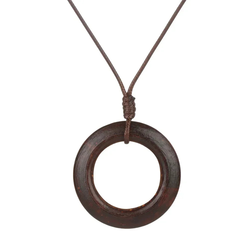 Nepal Wood Bead Mala Pendant Necklace Jewelry