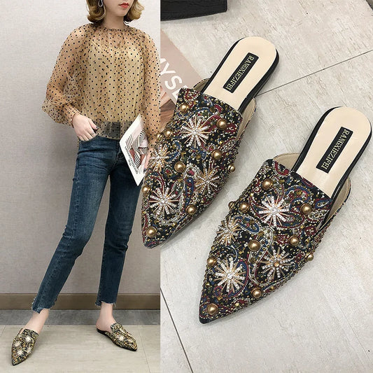 2021 Luxury Women Mules Ladies Summer Chinese Slippers Women Shoes 2021 New Low Heels Flat Casual Shoes Woman Flip Flops - Charlie Dolly