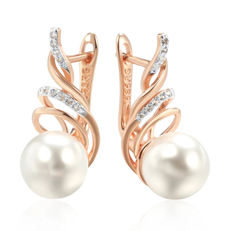 Kinel Fashion Geometry Pearl Drop Earrings for Women 585 Rose Gold Silver Color Mix Natural Zircon Boho Ethnic Wedding Jewelry