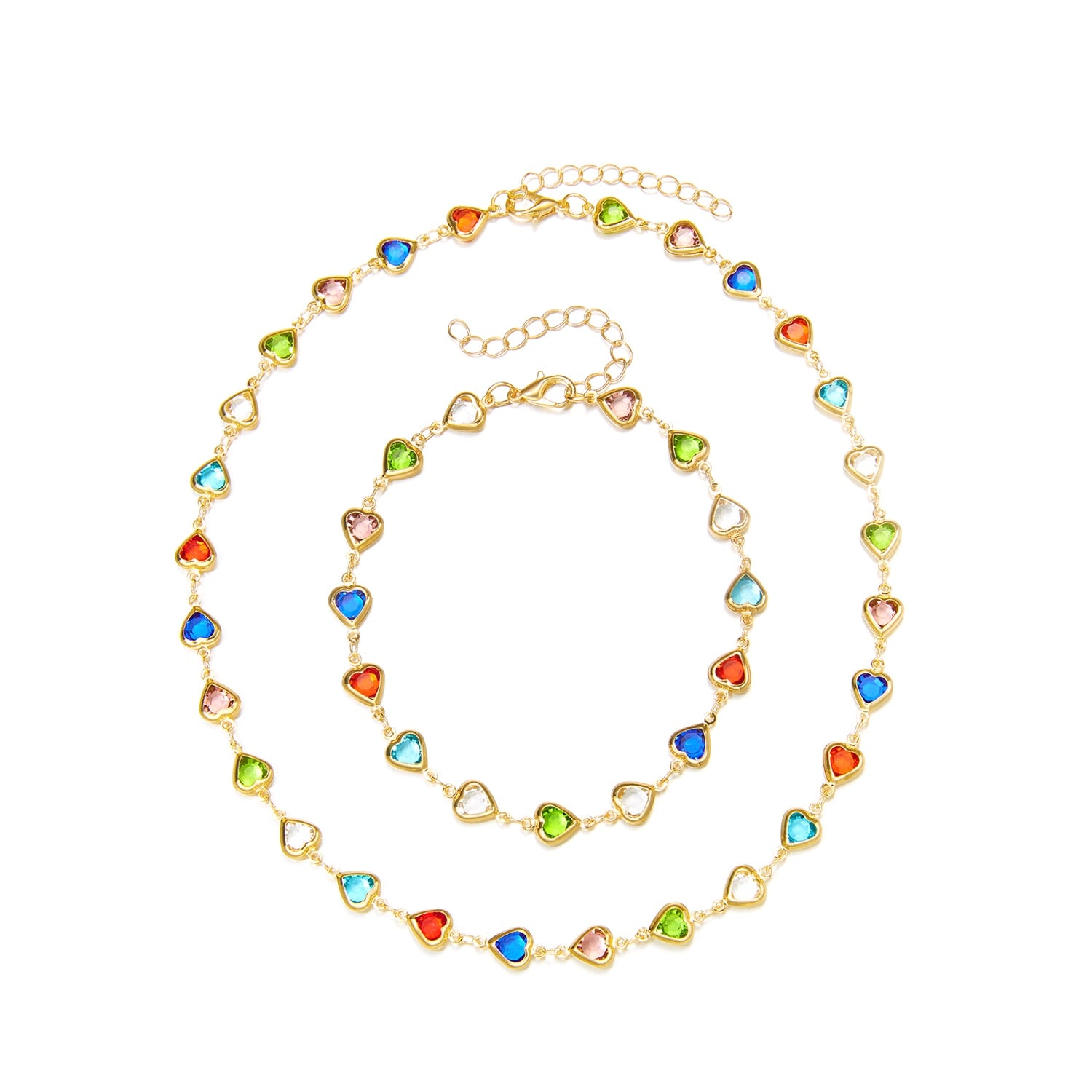 Vintage Rainbow Crystal Heart Choker Necklace for Women Gold Color Chain Boho Jewelry Statement Summer Beach Gift Collar - Charlie Dolly