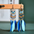 Fashion Earrings Bohemian Ethnic Style Leaf Earrings Jewelry Retro Long Tassel Colorful Feather Earrings Jewelry Gift - Charlie Dolly