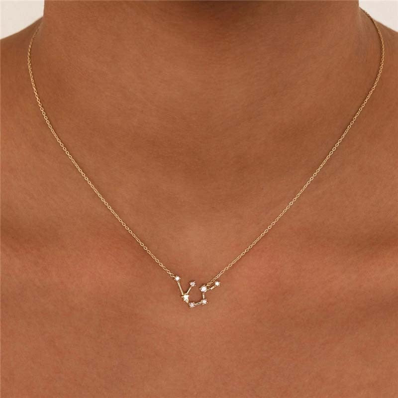 Aide 925 Sterling Silver Zodiac Sign 12 Constellation Pendant Necklaces Sparkling Zircon Charm Necklace for Women Birthday Gift