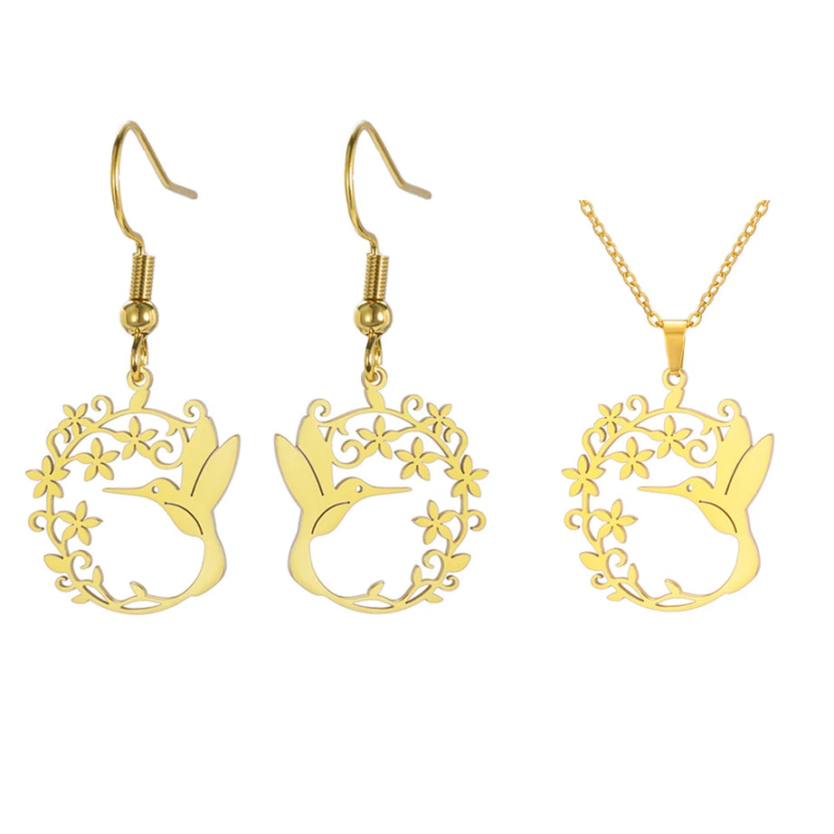 Hummingbird Filigree Flower Dangle Earrings Jewelry