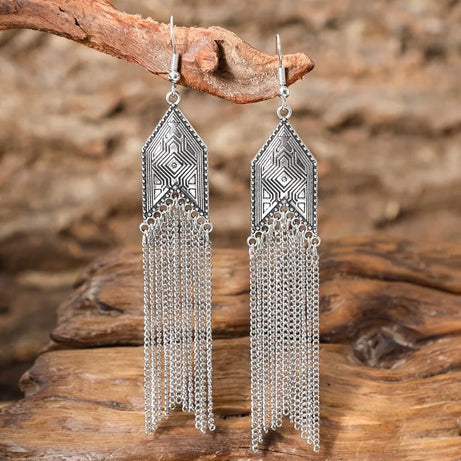 Antique Hollow Pattern Tassel Ethnic Earrings Jewelry