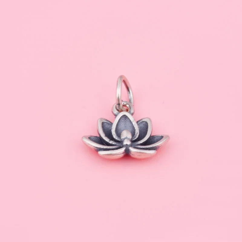 S925 Sterling Anemone Lotus Pendant Braided rope Hand string beaded bracelet necklace Handmade diy accessories