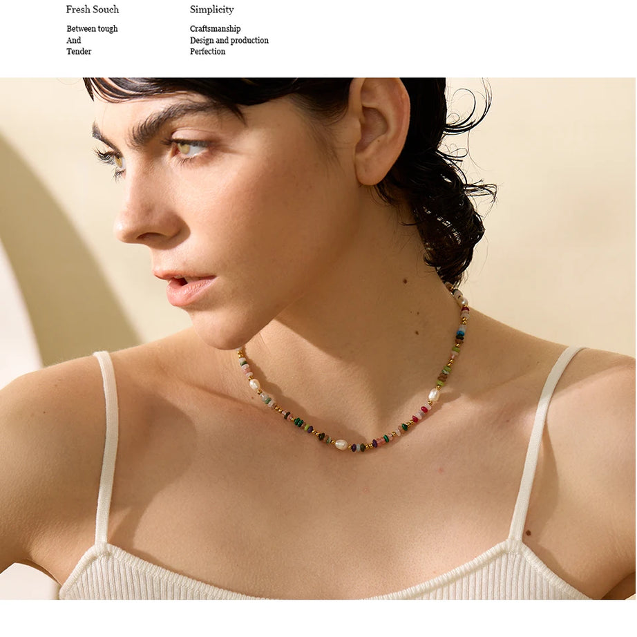 Natural Pearl Stone Boho Necklace