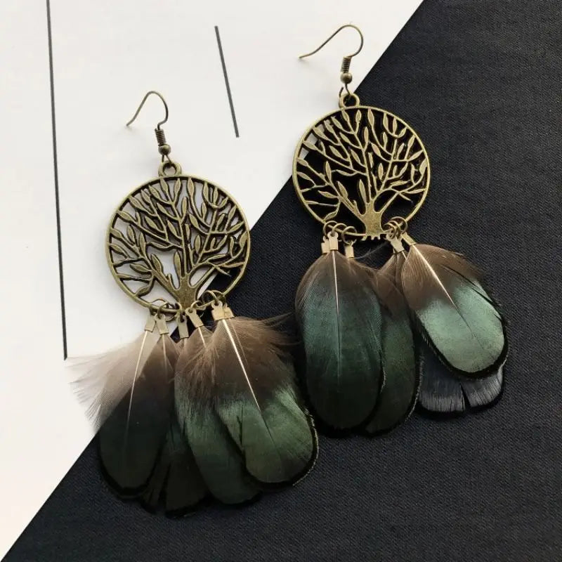 Unique Feather Earrings Imitation Peacock Feathers Vintage Earrings Exaggerate Boho Earrings Statement Jewelry Custom Packaging