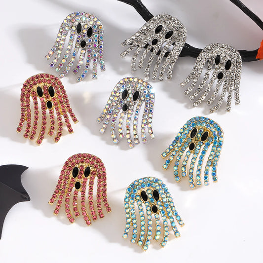 Vedawas Halloween Boho Handmade Rhinestone Ghost Earrings,Cute Elegant Festival Party Holiday Women Accessories