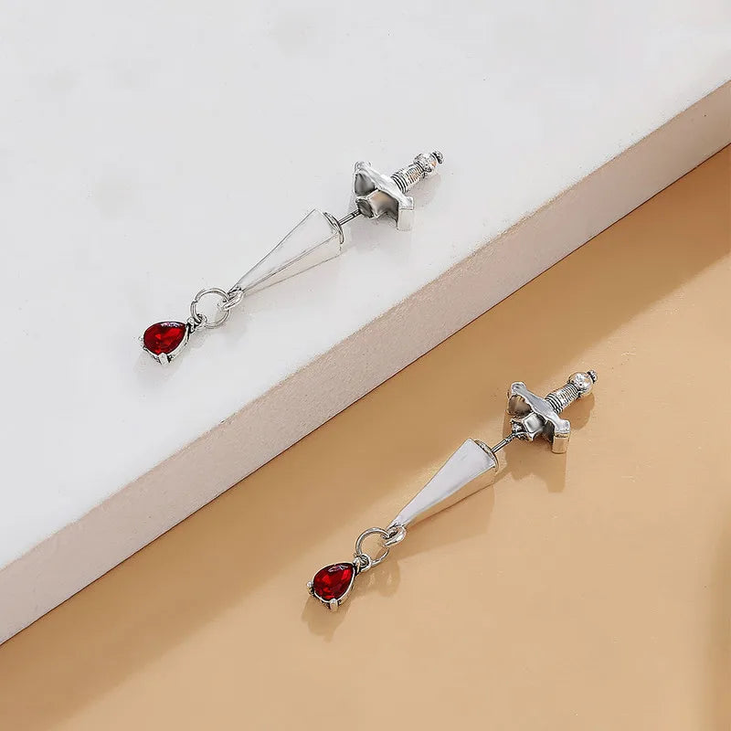 Vintage Dark Gothic Kinitial Sword Earrings For Women Men Dagger Piercing Earring Ear Jacket Punk Goth Halloween Jewelry Gift - Charlie Dolly
