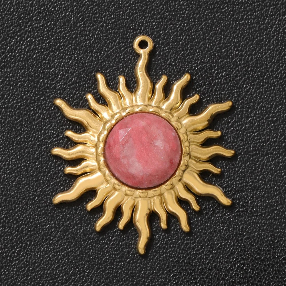2pcs 25x30mm Gold Color Sun Shape Natural Stone Pendant Inlaid with Lapis Lazuli Gem Charm for Jewelry Making Necklace Earring