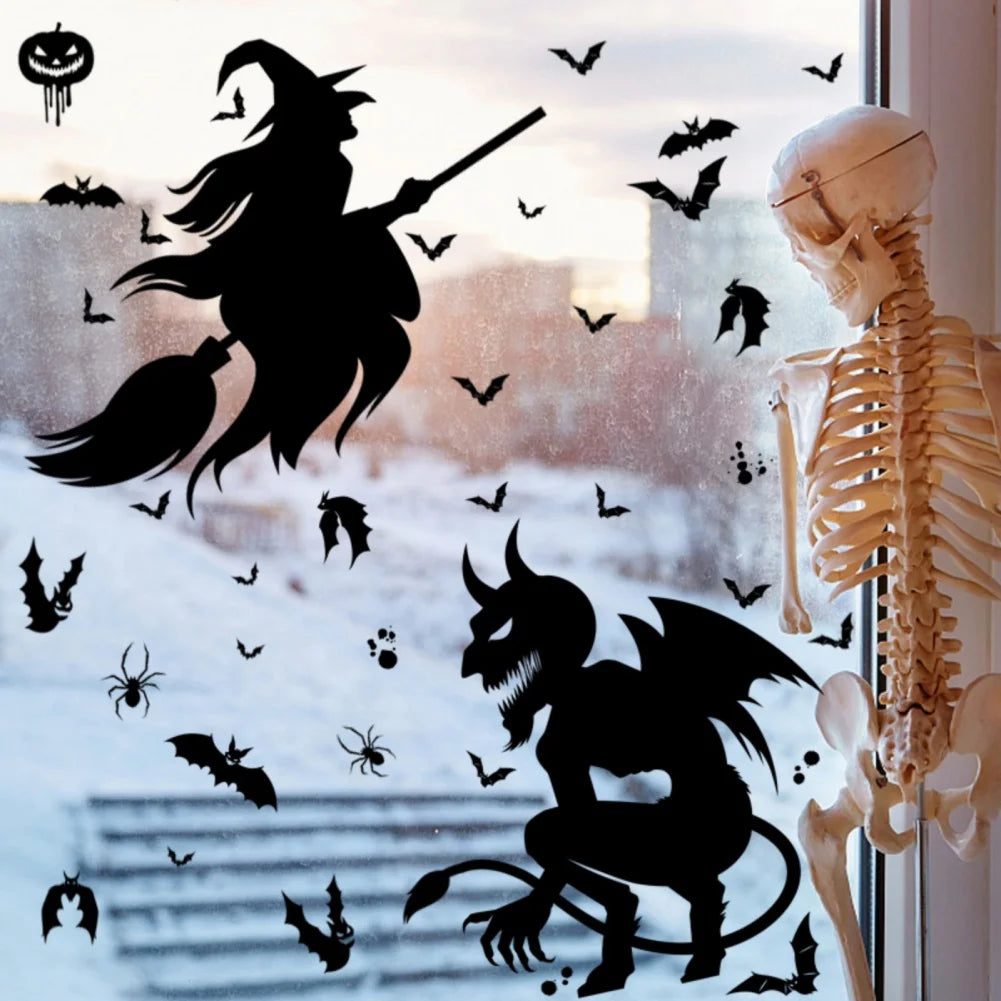 Halloween Stickers Giant Ghost Monster Ghost Shadow Window Sticker Witch Death Bat Skull Wall Stickers Halloween Party Supplies - Charlie Dolly