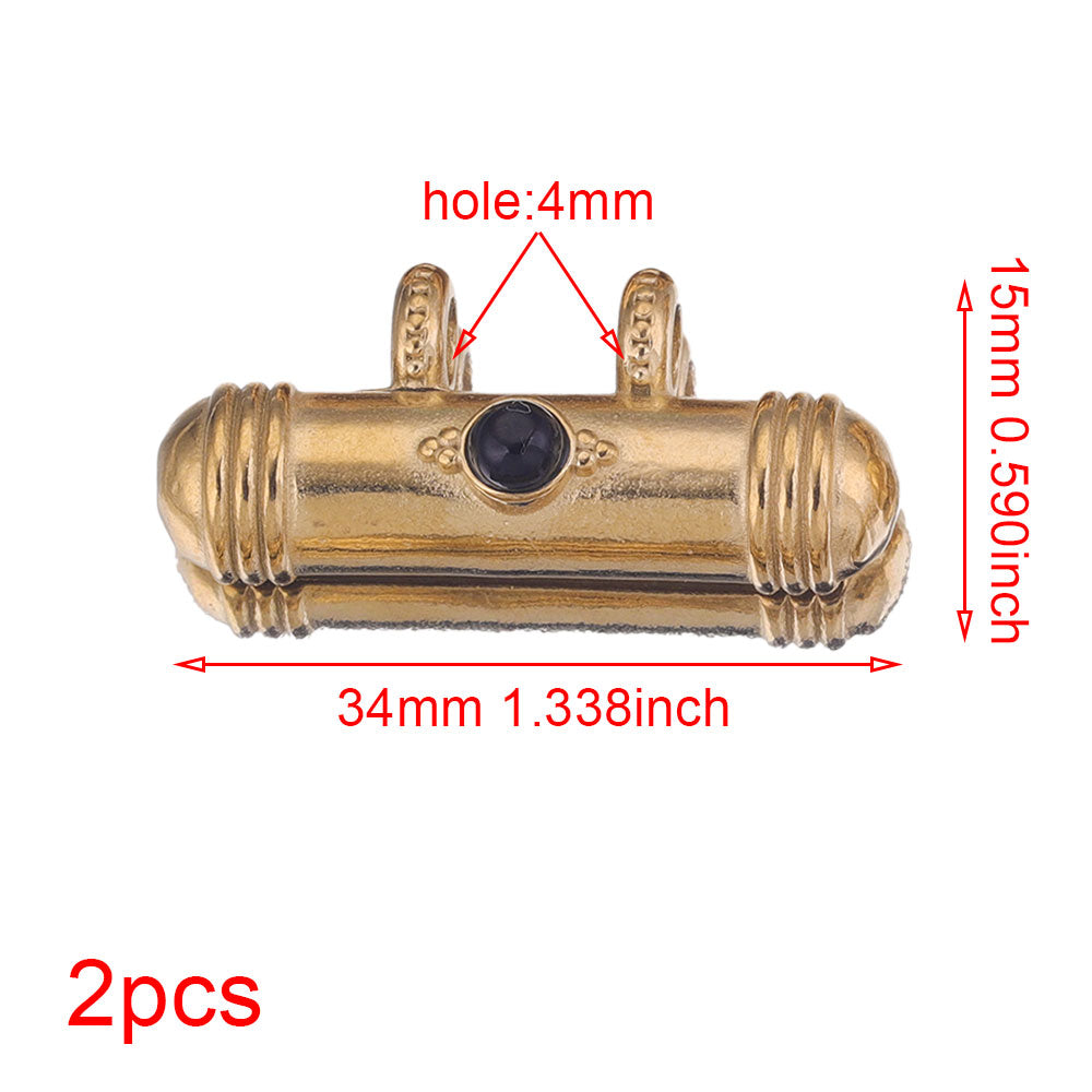 2pcs Stainless Steel Natural Stone Boho Plated Gold Tube Beads Charms Pendant DIY Bracelet Necklace Jewelry Making Metal