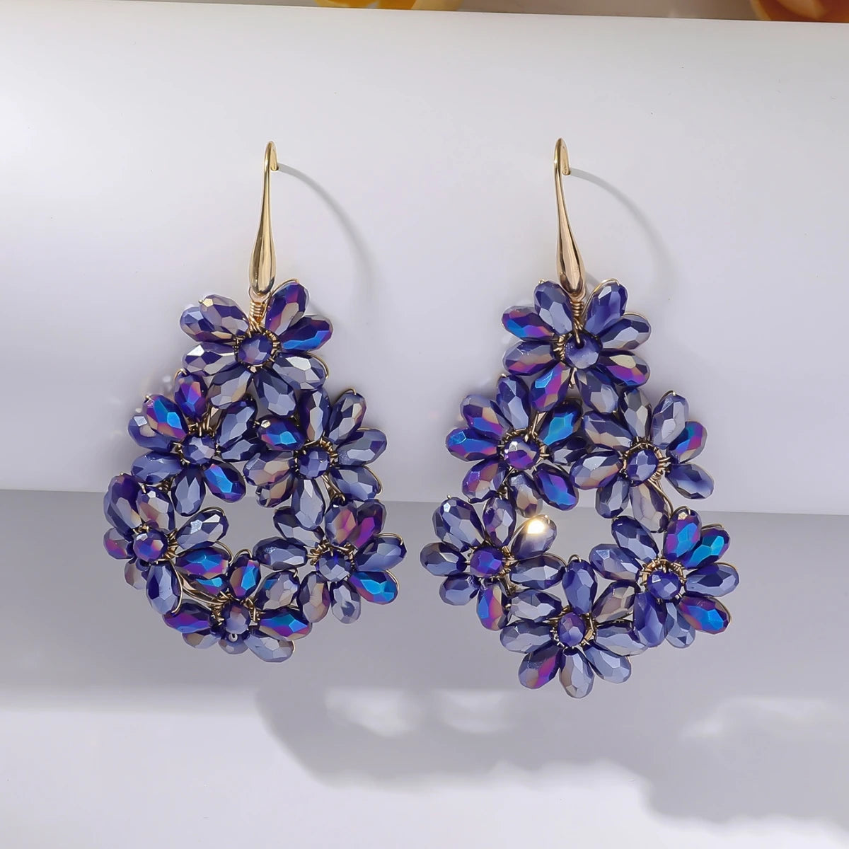 Trendy Flower Shaped Seed Beads Drop Earrings for Women Girls Boho Floral Crystal Beaded Dangle Earrings Handmade Jewelry Gifts