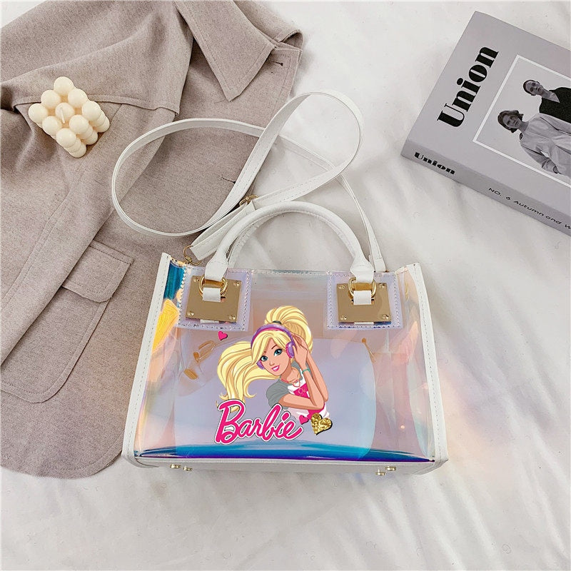 Barbie Princess Summer Transparent Handbag Anime Y2K Girls Lasers Beach Bag Shoulder Bag Ladies Tote Bags Pu Messenger Organizer - Charlie Dolly