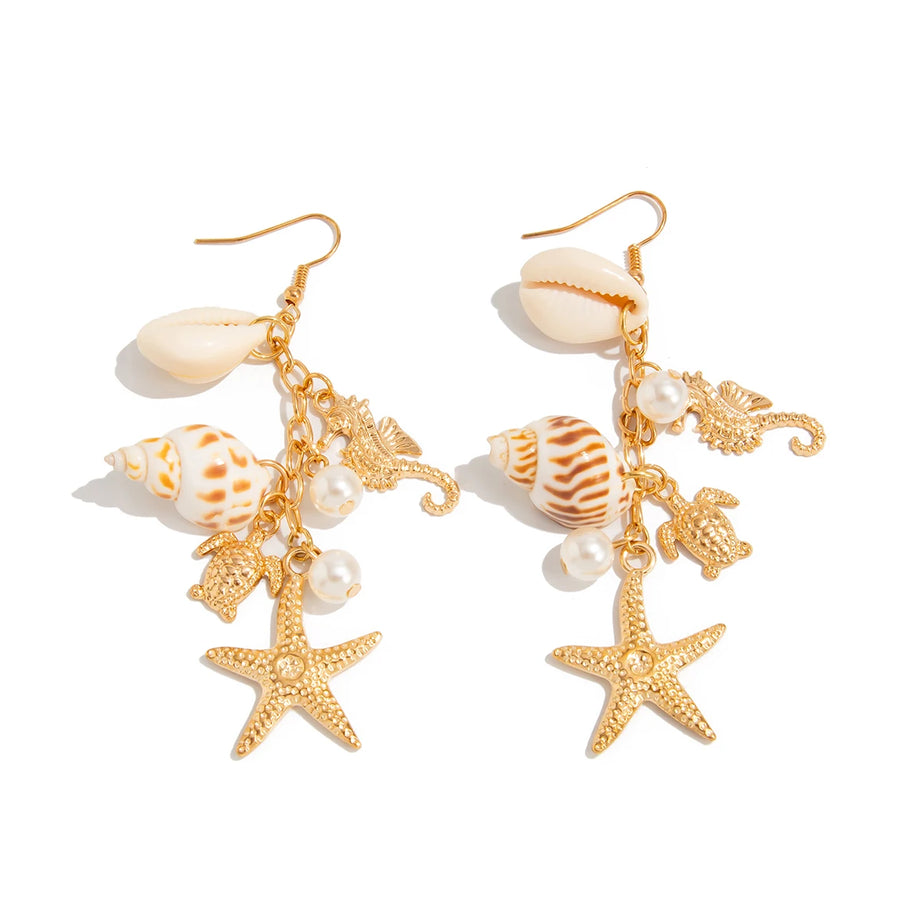 Starfish Scallop Long Tassel Drop Earrings Jewelry