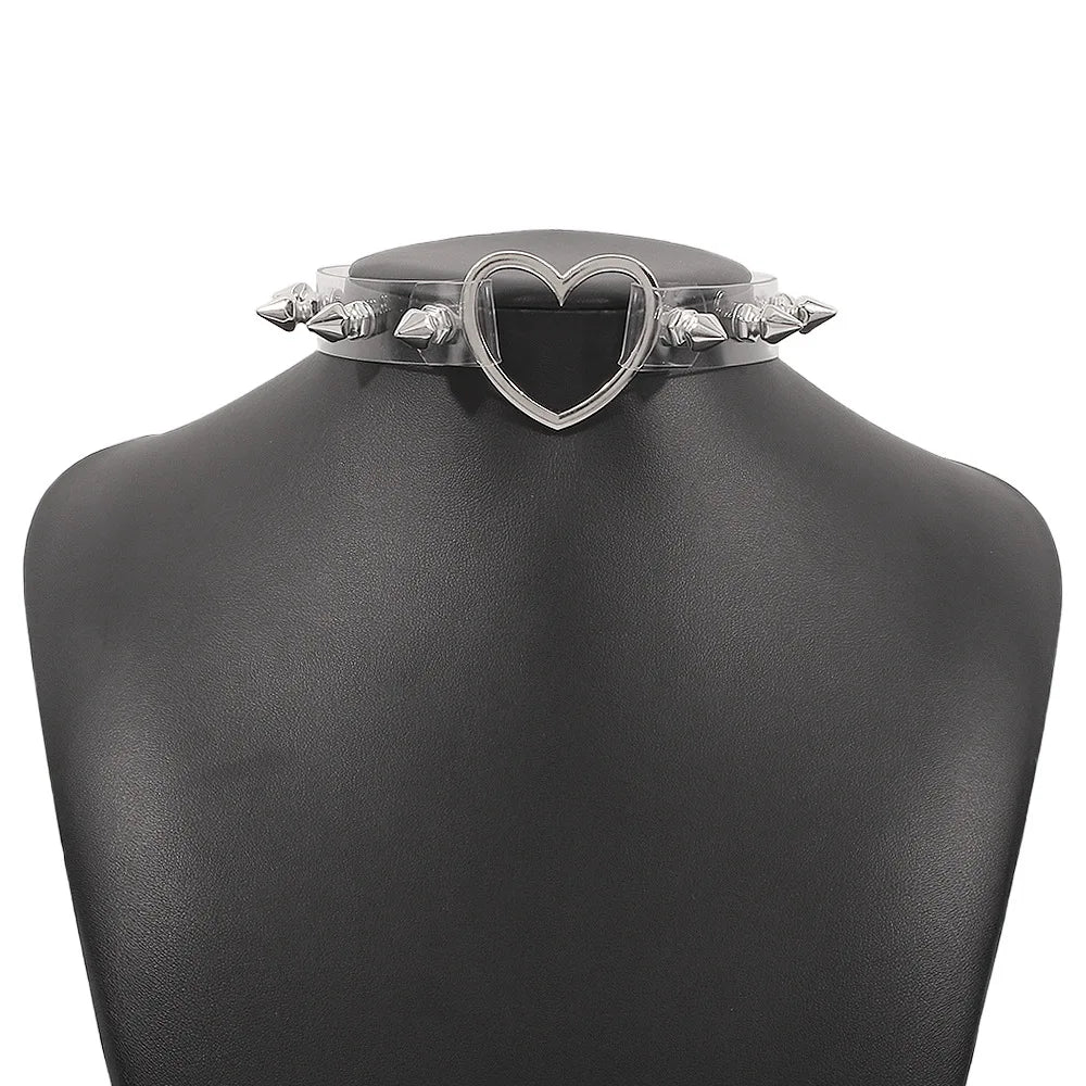 Punk Rock Heart Choker Spike Chocker Goth Steampunk Studded Collar Women Men Emo Fashion Halloween Gothic Jewelry - Charlie Dolly