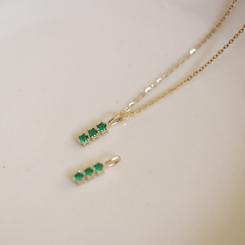 Three Pieces Emerald Green Zircon Lined Japanese Style Mini Pendants Necklaces Women 925 Sterling Silver Fine Jewelry - Charlie Dolly