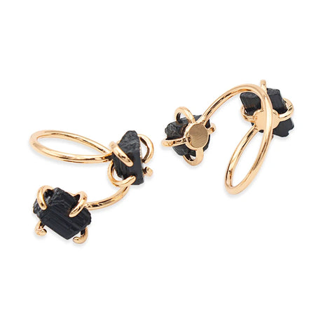Irregular Black Tourmaline Open Ring for Women Girls Claw Setting Gold-color Boho Rough Natural Stone Finger Jewelry Resizable - Charlie Dolly