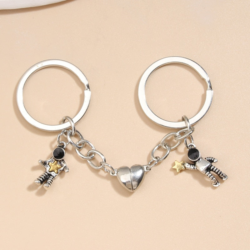 Design Keychain Astronaut Star Magnetic Button Key Ring Spaceman Key chains For Couple Friend Gifts DIY Handmade Jewelry - Charlie Dolly