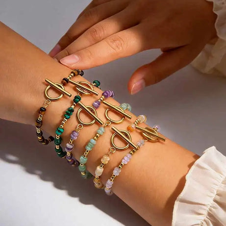 Boho Natural Stone Beaded Bracelet for Women Toggle Clasp Crystal Bead Chain Bracelet Chic Design Stainless Steel Jewelry Gift - Charlie Dolly