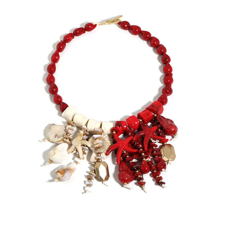 Statement Shell and Starfish Handmade Beaded Necklace