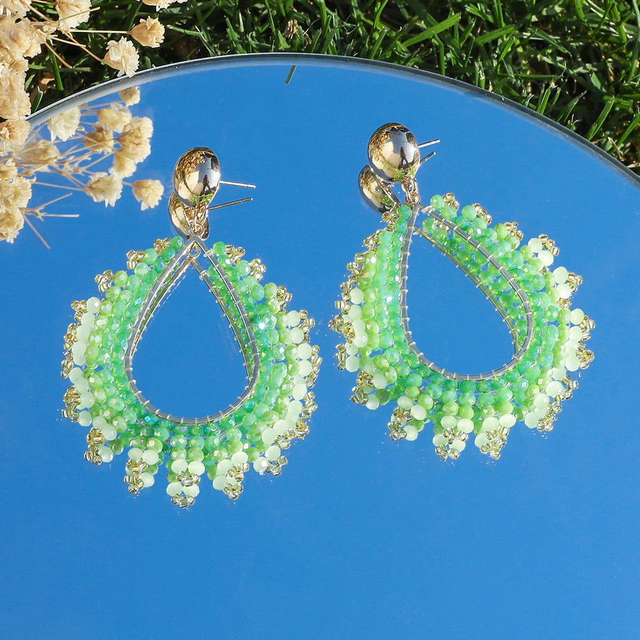 Crystal Bead Waterdrop Big Statement Earrings Jewelry