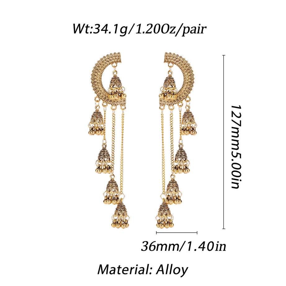 الهندي Jhumka أقراط الذهب الشظية اللون أجراس كبيرة قطرة طويلة شرابة القرط للنساء بوهو الغجر مجوهرات هدية