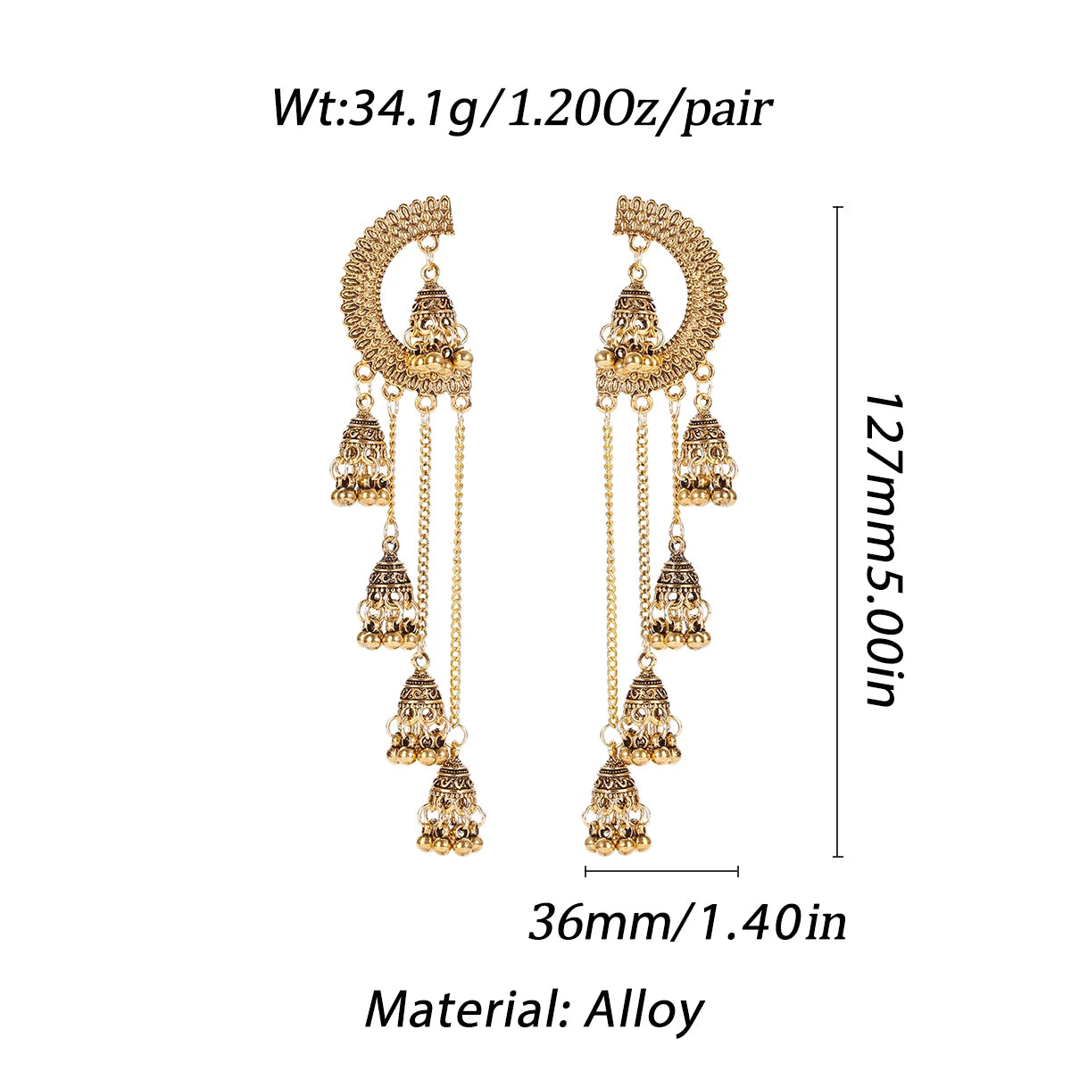 Indian Jhumka Earrings Gold Sliver Color Big Bells Drop Long Tassel Earring For Women Boho Gypsy Jewelry Gift
