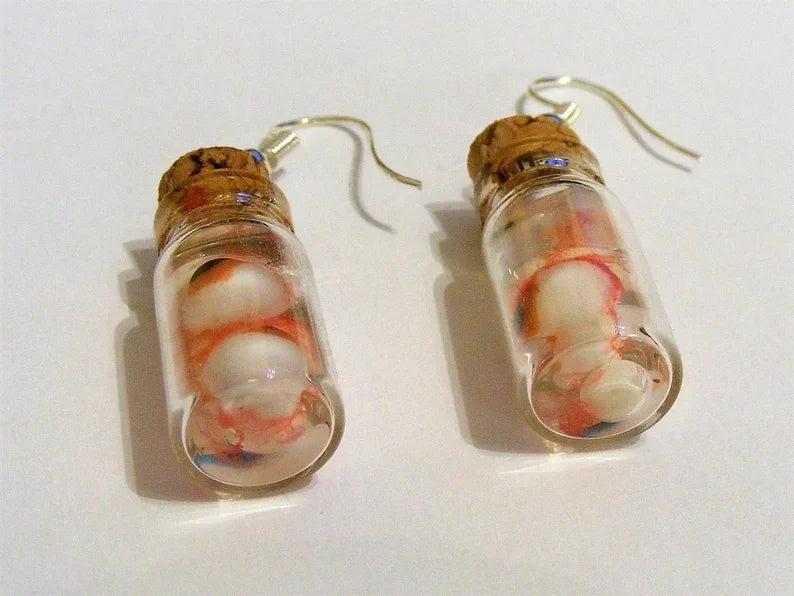 Halloween earrings Eyeballs in a Bottle Earrings Miniature Bottle Eyeball earrings Bottle of Eyes Halloween Jewelry - Charlie Dolly