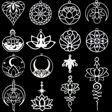 3pcs Exquiaite Amulet Moon Lotus Flower Charms DIY Craft Earrings Necklace Jewelry Making Yogo Buddhism Stainless Steel Pendant