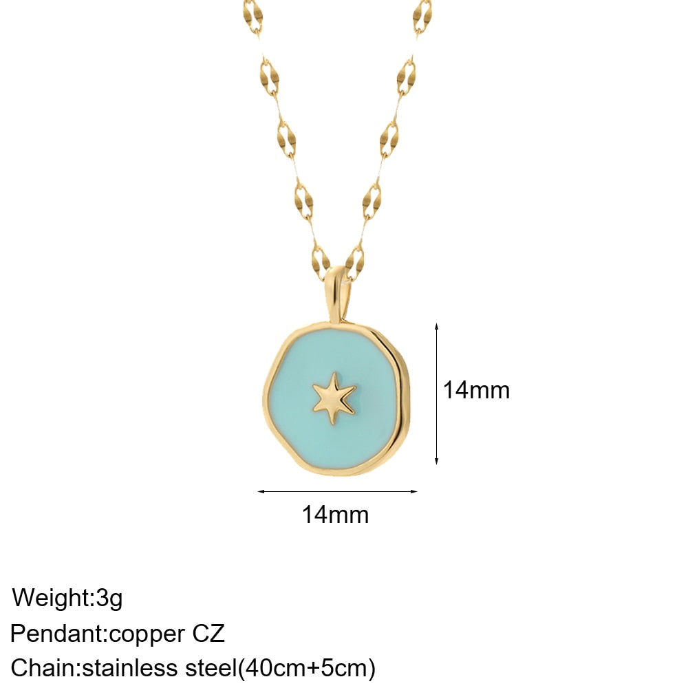 Heart Evil Blue Eye Sun Necklace for Women Cute Dog Bee Elephant Gold Color Pendant Woman's Collars Long Stainless Steel Chains - Charlie Dolly