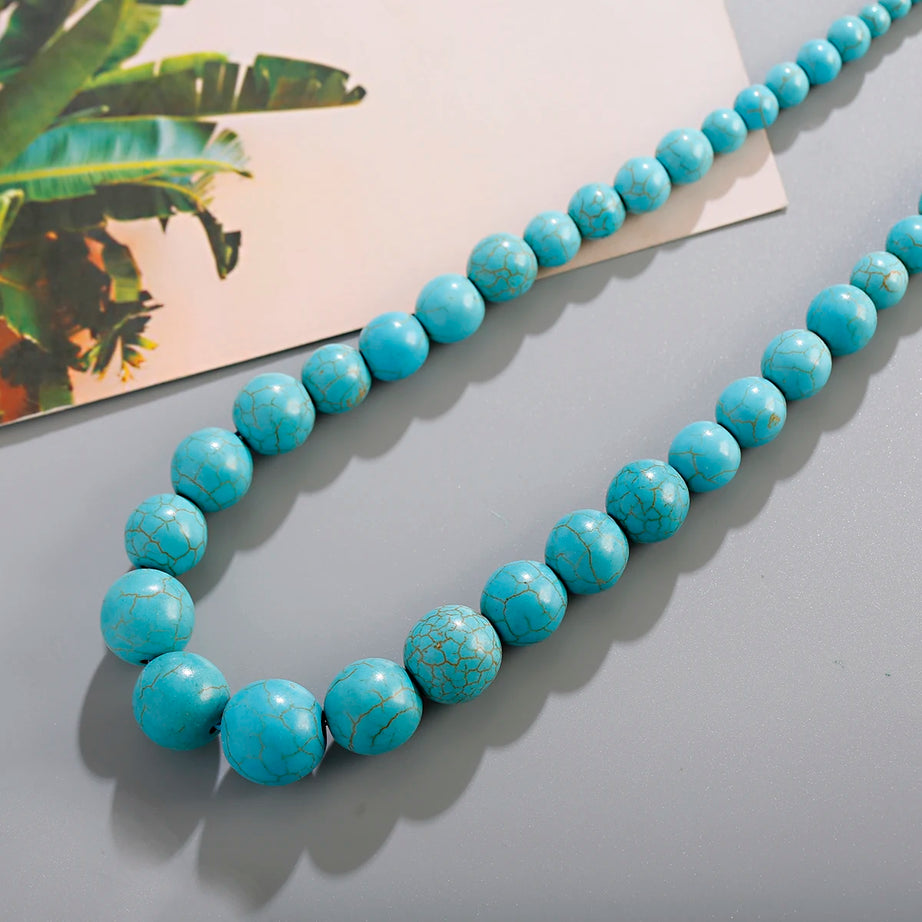 Green Stone Turquoise Beaded Choker Necklace Jewelry