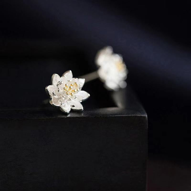 DI Summer Little Fresh Women Cute and Warm Silver Plated Lotus Earrings Fashion Gift - Charlie Dolly